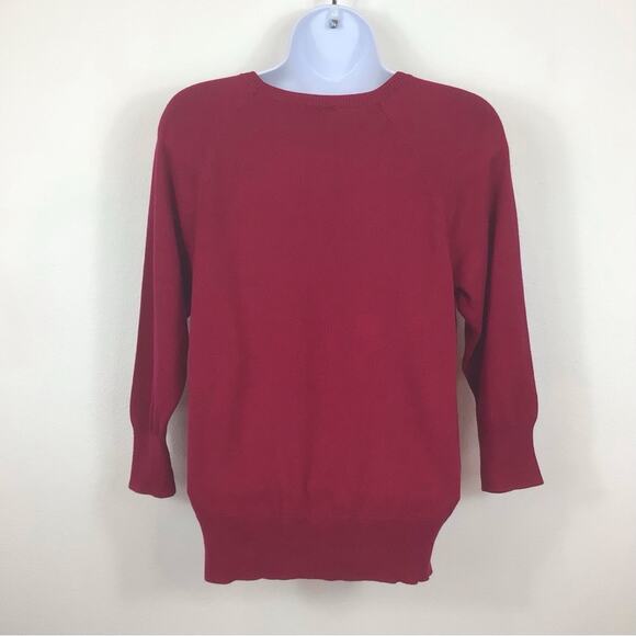 TALBOTS Crew Neck 3/4 Length Sleeve Raspberry Cotton Sweater size S - Picture 3 of 5